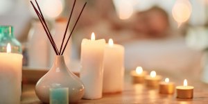 Elevation Med Spa Lone Tree Colorado relaxing spa atmosphere with lit candles and diffusers